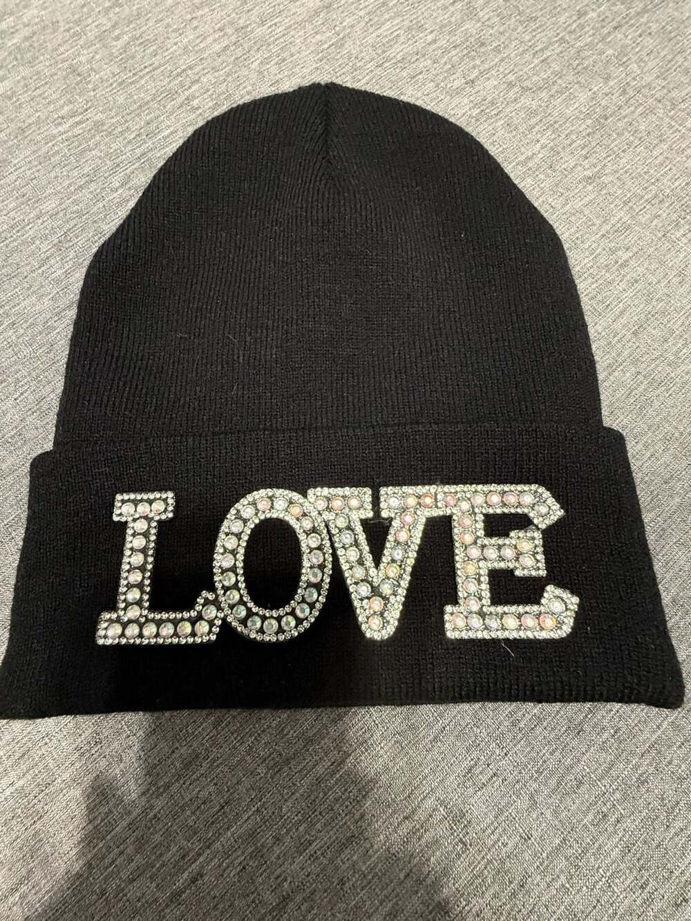 Black Studded LOVE Cuffed Beanie
